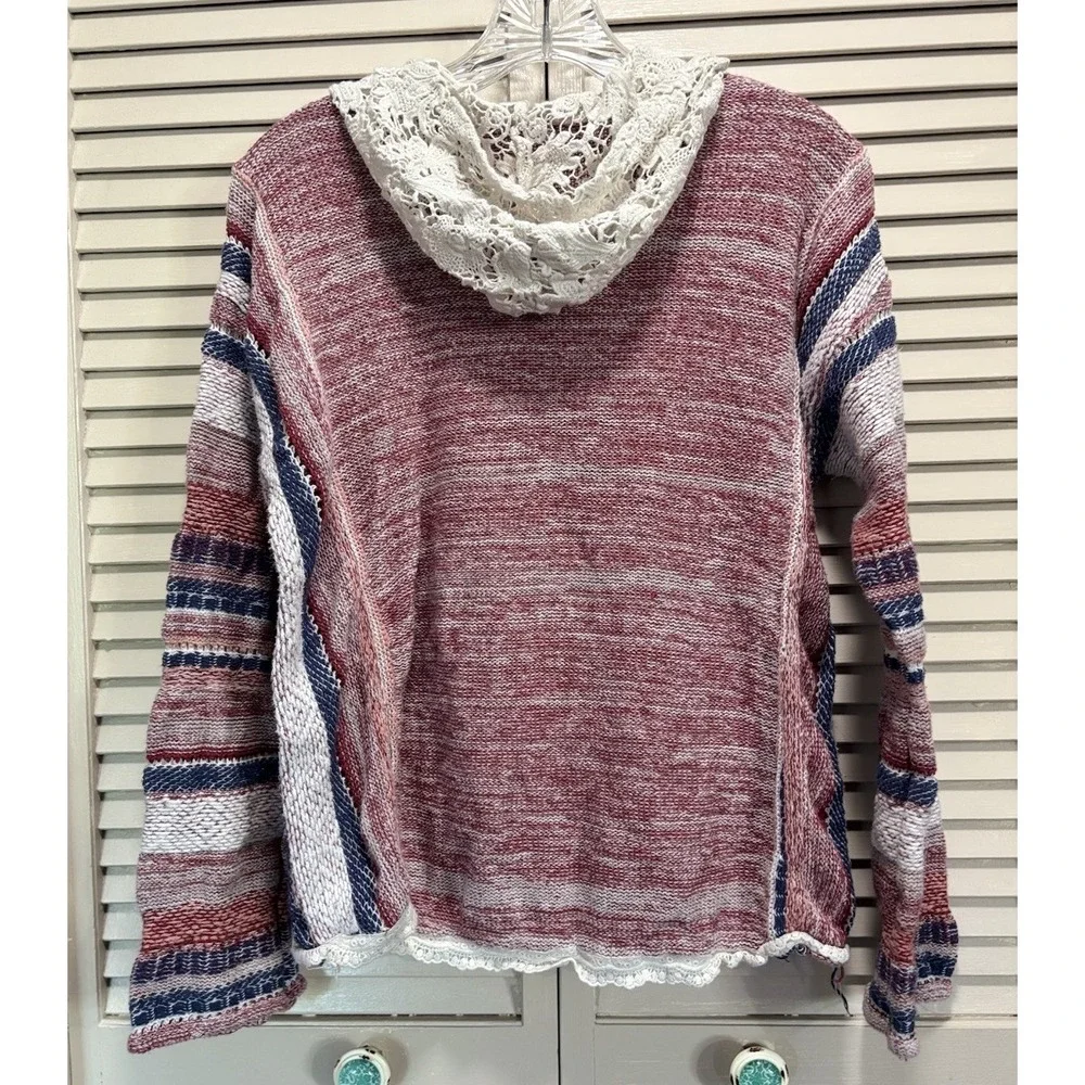American Rag Long Sleeve‎ Hoodie Kangaroo Pocket Size M Pink/Blue Cochet Tassle